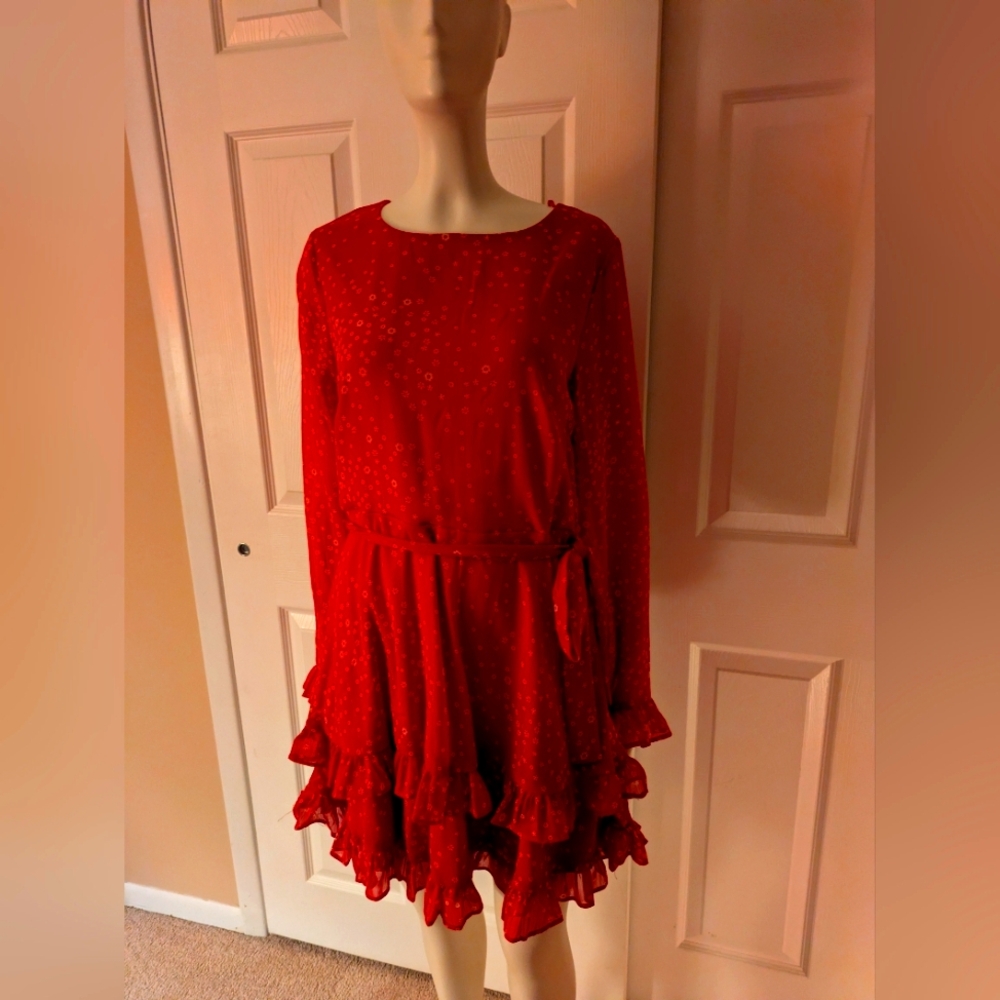Francesca's Mia Ami red dress white flowers ruffles